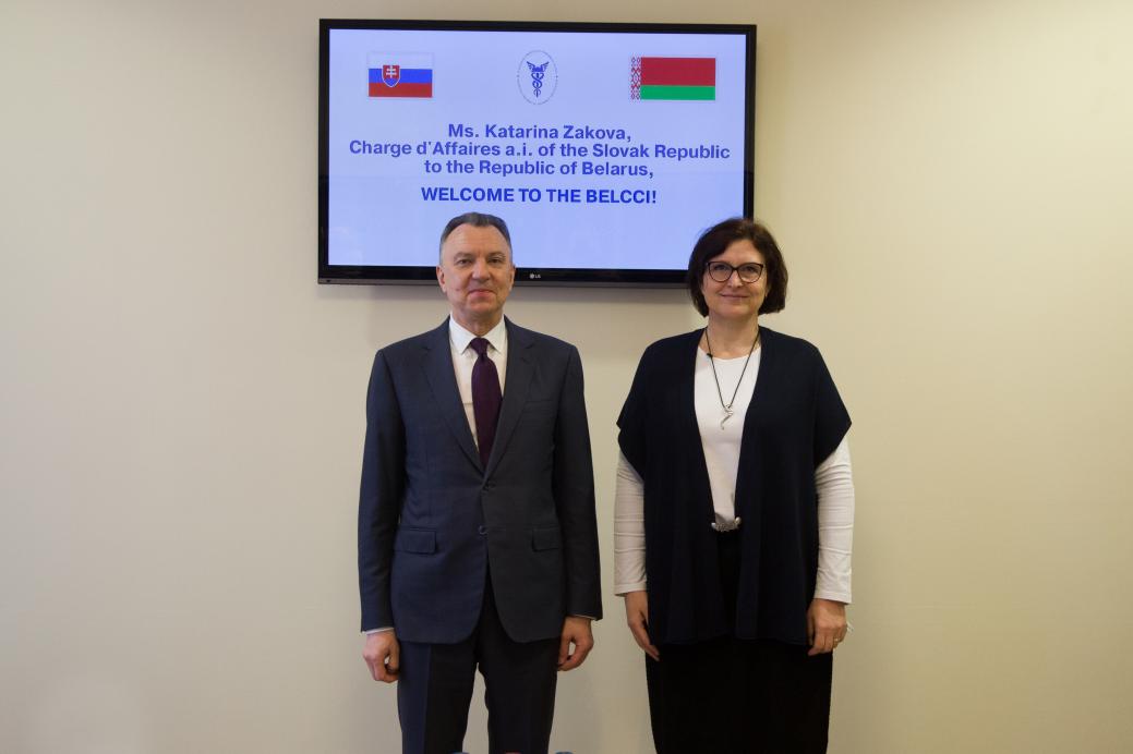 The BelCCI Chairman Vladimir Ulakhovich meets Charge d'Affairs a.i. of Slovakia to Belarus Katarina Zakova